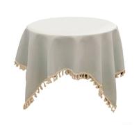 Nappe rustique à pompons - 120 x 120 cm - Mélange de coton et de lin - Décoration de mariage et de thé - Lavable en machine - Utilisation intérieure et extérieure (B)