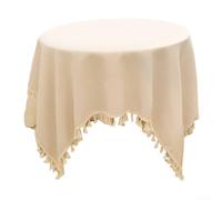 Nappe rustique à pompons - 120 x 120 cm - Mélange de coton et de lin - Décoration de mariage et de thé - Lavable en machine - Utilisation intérieure et extérieure (A)