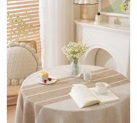 Nappe Rustique en Coton et Lin Antifroissage pour Table Ronde 140 cm - Idéale pour Fêtes, Cuisine, Repas, Vacances, Noël, Motif Lignes Café