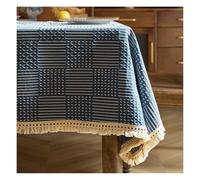 Nappe simple française, nappe lavable vintage avec pompons for table basse rectangulaire, linge de table de style campagnard for à la maison, le café, le bureau(Blue,120x160cm)