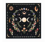 Nappe Tarot 75x75 cm, Tapis Tarot en Peluche Courte avec Phases de Lune | Tapis tarot noir doux avec lune, étoiles et motifs végétaux, pour cartes tarot, oracle, autel et déco spirituelle
