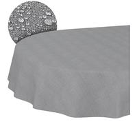 ANRO Nappe Textile en Coton et Polyester Lavable - Ornement uni - Tissu Jacquard damassé - Lavable - Gris foncé - Ovale - 180 x 140 cm - Bord coupé