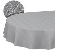 Nappe textile en coton polyester lavable, ornement uni, tissu jacquard damassé, lavable, gris foncé, ovale, 260 x 140 cm, avec ourlet (bordé)