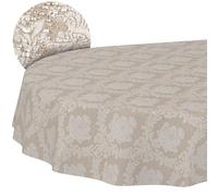 ANRO Nappe Textile en Coton Polyester Lavable - Ornement uni - Tissu Jacquard damassé - Lavable - Style Baroque - Beige - Ovale - 180 x 140 cm - Bord coupé
