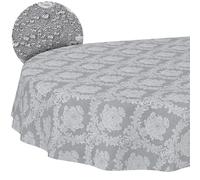 ANRO Nappe Textile en Coton Polyester Lavable - Ornement uni - Tissu Jacquard damassé - Lavable - Style Baroque - Gris - Ovale - 180 x 140 cm - Bord coupé