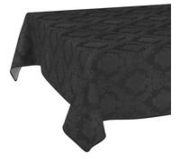 Nappe textile en coton polyester lavable - Ornement uni - Tissu jacquard damassé - Lavable - Style baroque - Noir - 180 x 120 cm - Avec ourlet (bordé)