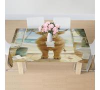 Nappe Thème des Animaux : Vache des Highlands Nappes Anti Tache Couverture De Table Facile d'entretien Nappes pour Fête Salle À Manger Jardin 137X183Cm