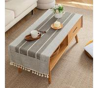 Nappe Tissée,Nappe en Lin,Housse De Table Basse avec Poches Et Pompon Nappe Imperméable Rectangulaire Décoration De Table À Manger Lavable Dessus De Table Housse Anti-poussière-P-60x160cm(24x63inch) (
