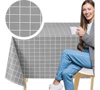 Nappe Toile Cirée 137x137cm, Nappe carrée Imperméable et Facile à Nettoyer, Housse de Table en PVC pour Intérieur et Extérieur, Nappe Plastique en Vinyle Grille Grise Moderne