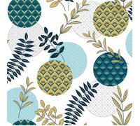 Nappe Toile cirée au mètre cristal - Largeur 140 cm - Motifs graphiques, ronds et feuilles - Bleu