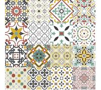 Nappe Toile cirée au mètre - Largeur 140 cm - Carreaux de ciment sauge et terracotta - Multicolore