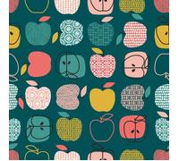 Nappe Toile cirée au mètre - Largeur 140 cm - Pommes - Fond bleu - Bleu