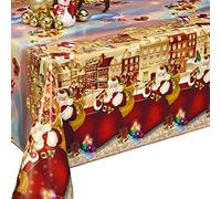 Nappe Toile Cirée de Noël - Hansel Rouge - Nappe Festive Décoration Noël - Imperméable Largeur 140 cm - Roulé sur Un Tube en Carton (sans Plis) (Rectangle 140 x 350 cm)