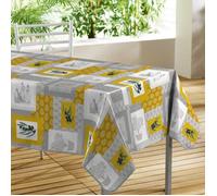Nappe toile cirée rectangulaire - 140 x 300 cm - Olives et motifs graphiques - Gris