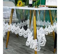 Nappe transparente en PVC souple avec bords en dentelle, imperméable, résistante à l'huile, anti-brûlure, pour maison, restaurant, hôtel (150 x 240 cm, A)