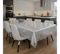 Nappe transparente plastifiée - Galeon | Nappe anti-taches - Film de protection anti-rayures - Largeur standard 140 cm - Nettoyage simplifié - Confort et élégance | Glitter Silver 140 x 250