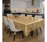 Nappe transparente plastifiée - Galeon | Nappe anti-taches - Film de protection anti-rayures - Largeur standard 140 cm - Nettoyage simplifié - Confort et élégance | Glitter Gold 140 x 250