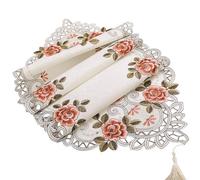 Nappe vintage brodée ovale en satin motif floral rustique pour fête de mariage, réunion de famille, décoration de salle à manger, réutilisable, lavable, 40 x 85 cm, 40 x 176 cm (40 x 85 cm, orange)