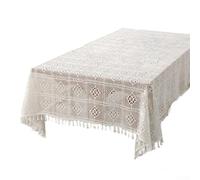Nappe vintage en crochet - 140 x 100 cm - Blanc - Dentelle - Pour salle à manger en plein air - Protection décorative lavable - Élégante décoration d'intérieur et de mariage (140 x 200 cm)