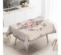 Nappe vintage rose à motif floral, style shabby chic, nappe en polyester avec texture subtile, motif de pétales rectangulaires, pour thé, mariage, pique-nique, 180 x 140 cm