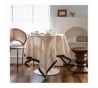 Nappe vintage rustique avec glands, housse rectangulaire et ronde en polyester pour cuisine, table à manger, décoration d'intérieur romantique, 140 x 160 cm