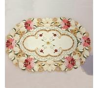 Napperon classique blanc en dentelle florale pour table de salle à manger avec broderie ornementale, parfait pour les réunions de vacances et les fêtes (ovale)