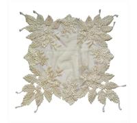 Napperon fait à la main en dentelle perlée pour support de vase, décoration de table basse, pièce d'accent dans le salon ou la salle à manger (carré 40 cm, beige)
