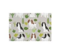 Napperon, Sets de Table Sets de Table imperméables antidérapants résistants à la Chaleur lavables Sets de Table 6 pièces,Chien Cavalier King Charles Spaniel avec Un Joli Cactus