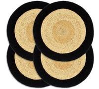 vidaXL Napperons 4 pcs Naturel et noir 38 cm Jute et coton Noir