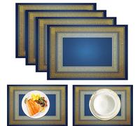 Napperons Coton et Lin, Ensemble de napperons pour Table à Manger, Lot de 4, Napperons Exotique Bordure à Croix gammée pour décor de Tables à Manger,Bleu