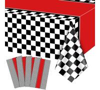Nappes 4Pcs Racing Car Décorations d'anniversaire pour Voitures De Course Nappe en Plastique à Carreaux Noirs pour la fête d'anniversaire d'un Enfant sur Le thème de la Voiture de Course, 130 x 270cm