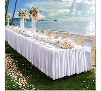 Nappes blanches ajustées pour tables rectangulaires de 6 pieds, nappe à volants blanche pour exposition d'artisanat, fête, mariage. Housse de table en polyester pour événements de banquet, décorations