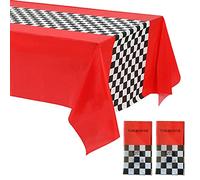 Nappes de course rectangulaire -2pcs 137x274 cm couvertures de table à carreaux en plastique jetable, nappe de course Black Black White Grid Racing Car Tip Copin de table de course imperméable