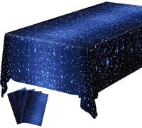Nappes De Fête,4Pcs Ciel Etoilé Jetables Imperméables Plastique Décoration Couverture De Table De Fête Rectangulaire Pour Pique-Nique Halloween Noël Mariage Anniversaire,137 * 274Cm