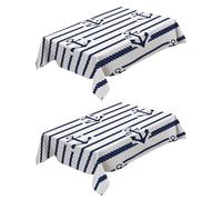 Nappes Rectangulaires Anti Taches Ancre rayée Bleu 140x220 cm 3D Imprimé Nappe 2Pcs Imperméable Anti-Salissure Lavable pour Decoration Ménage Cuisine Jardin Picnic Exterieur
