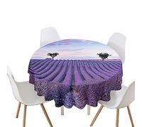 Nappes Rondes Imperméable Anti Taches, Treer Microfibre Essuyable Lavable Facile à Nettoyer Nappe avec 3D Plante Imprimé Linge de Table, pour Cuisine Picnic Party Jardin Table (Lavande,180cm)