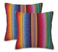Naqiuli Lot de 2 housses de coussin décoratives à rayures mexicaines colorées pour chambre à coucher, salon, canapé, maison de ferme - 45,7 x 45,7 cm