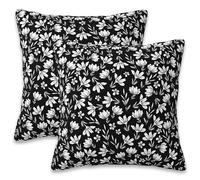 Naqiuli Lot de 2 housses de coussin décoratives vintage à petites fleurs blanches et noires pour chambre à coucher, salon, canapé - 40,6 x 40,6 cm