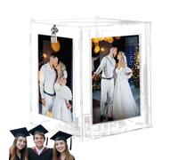 Naqqios Boîte Porte-Cartes De Mariage-boîtes À Cadre Photo Rotatif en Acrylique 22x22x22.8cm, Boîtes D'enveloppe De Mariage | Boîte À Cartes d'argent Transparente À Usage Multiple, Enveloppe De Maria