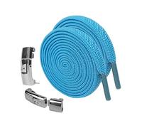 Naqqios Lacets pour baskets - Lacets élastiques, lacets flexibles, lacets à fermeture rapide sans rubans - Lacets avec boucles en métal pour la marche, le jogging, les adultes, bleu clair, Voir