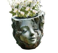 Naqqios Pot de fleurs en forme de visage - 13 x 14 x 13 cm - Pot de fleurs en forme de tête - Pot de fleurs en forme de souche d'arbre | Vase mignon en résine pour décoration d'intérieur, statues de