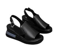 Naqqios Sandales compensées pour femme, sandales d'été - sandales antidérapantes pour fête, travail, voyage, shopping, rendez-vous, vêtements quotidiens, Noir C, 37 EU