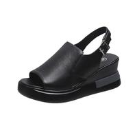 Naqqios Sandales compensées pour femme, sandales d'été - sandales antidérapantes pour fête, travail, voyage, shopping, rendez-vous, vêtements quotidiens, Noir E, 37 EU
