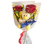NARAMAKI Baci Perugina Fête de la femme 2024 - Bouquet de roses velours + branches de mimose artificielles + ours en peluche Mimosa + Tube Baci Perugina 37,5 g - Bouquet de fleurs avec mimosas