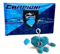 NARAMAKI Drapeau Napoli Campione 90 x 140 cm + porte-clé Gadget Napoli Peluche, Blanc, Bleu, Bleu
