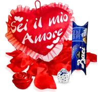 NARAMAKI Idée cadeau pour petite amie et petit ami - Baci Perugina 37,5 g + coussin en forme de cœur You Are My Love + Rose vif - Cadeau pour femme | Homme