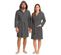 NARCISO Peignoir Homme en Éponge avec Capuche Peignoir Femme en Éponge Douce Unisexe Coton de Qualité Supérieure, Fort Pouvoir Absorbant pour Piscine, Salle de Sport, Maison, Invités B&B (L, Gris)