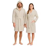 NARCISO Peignoir Homme en Éponge avec Capuche Peignoir Femme en Éponge Douce Unisexe Coton de Qualité Supérieure, Fort Pouvoir Absorbant pour Piscine, Salle de Sport, Maison, Invités B&B (L, Crème)