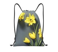 Narcisse Flower Sac de sport léger avec cordon de serrage - Sac de sport pliable résistant à l'eau avec bandoulière réglable, idéal pour le sport, le yoga, les voyages et l'école, Noir , M