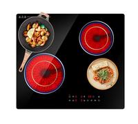 Nardea Plaque Vitrocéramique 4 Feux 6700W, Table de Cuisson Électrique Encastrable 220V, Contrôle Tactile, 9 Niveaux de Puissance, Verre Résistant Noir, Compatible Tous Ustensiles